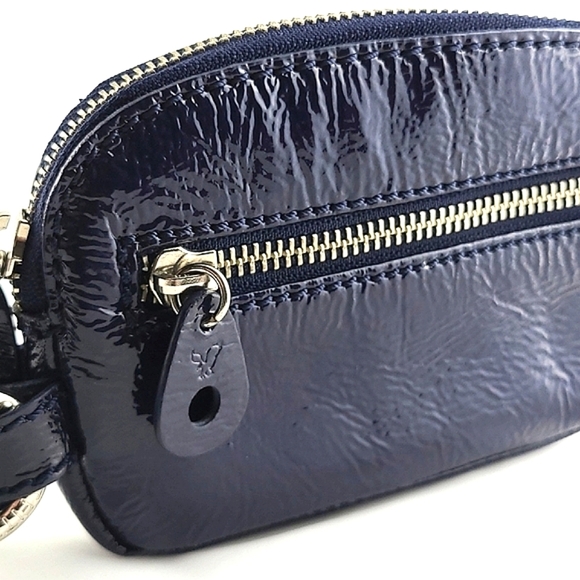 American Eagle Outfitters AEO Patent Navy Blue Lrg Zipper Clutch Wristlet Wallet - Picture 7 of 13